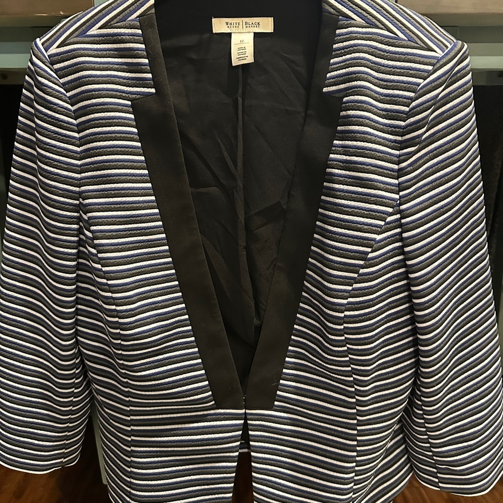 White House Black Market Navy and White Striped Blazer